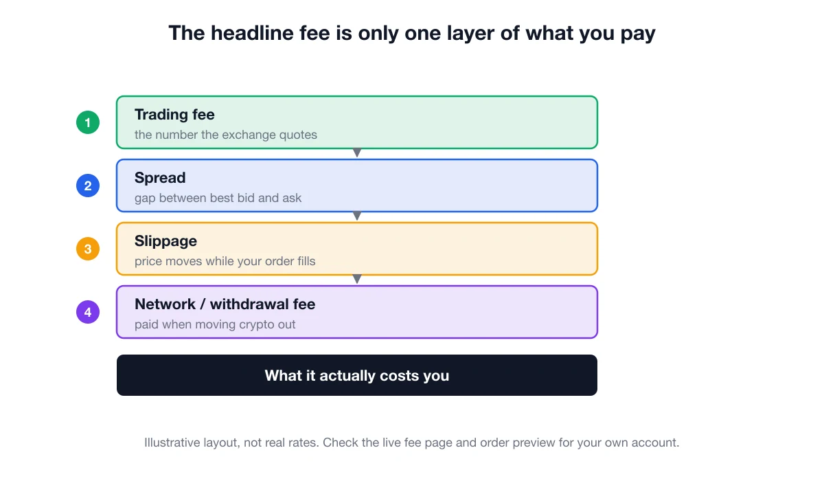 The four layers of trading cost: trading fee, spread, slippage and network withdrawal fee