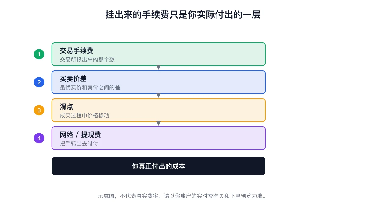 交易成本的四层构成：交易手续费、买卖价差、滑点与提币网络费